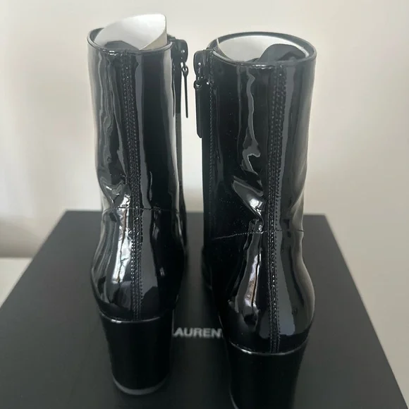 Saint Laurent Black Patent Leather Heeled Ankle Boots - Picture 5 of 9